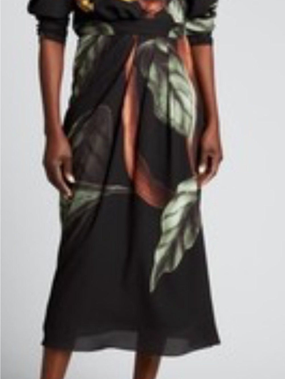 Johanna Ortiz Black Wrap 
Skirt with Yellow Floral Print, New without Tags